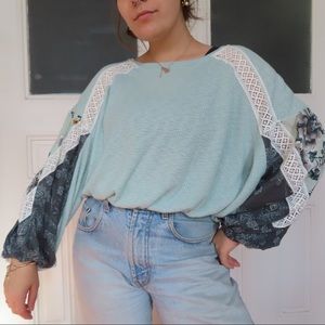 Free People Waffle Knit Mixed Media Sweater NWT